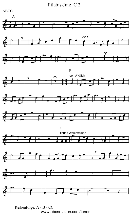Pilatus-Juiz  C 2+ - staff notation