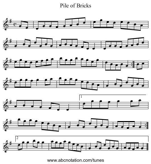 Pile of Bricks - staff notation