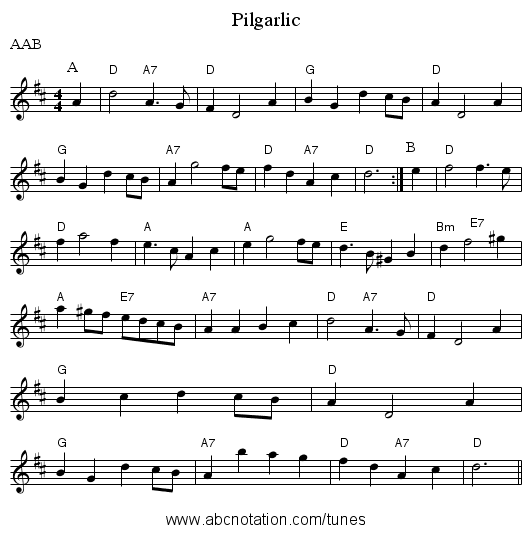 Pilgarlic - staff notation