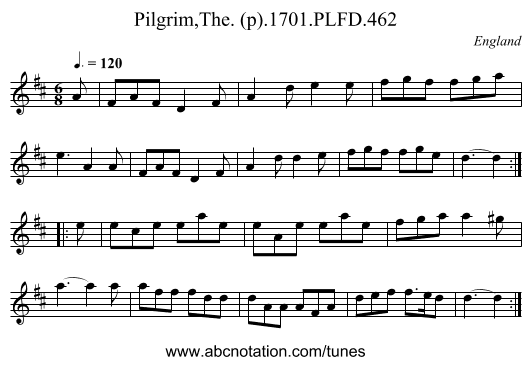 Pilgrim,The. (p).1701.PLFD.462 - staff notation