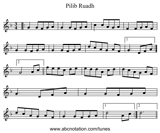 Pilib Ruadh - staff notation