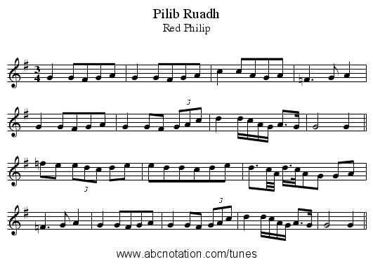 Pilib Ruadh - staff notation