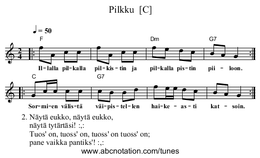 Pilkku  [C] - staff notation