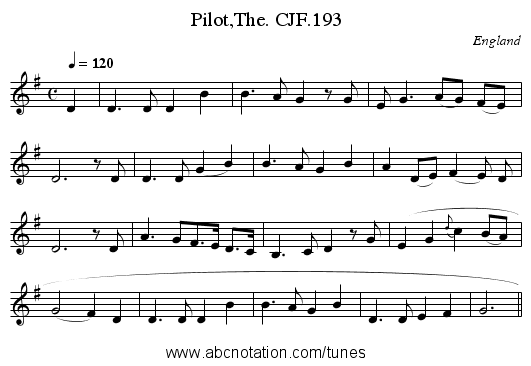 Pilot,The. CJF.193 - staff notation