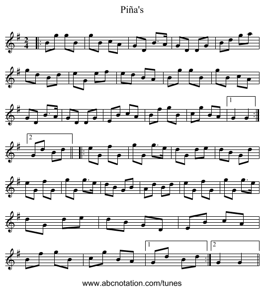 Piña's - staff notation