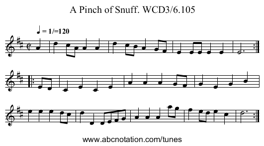 Pinch of Snuff. WCD3/6.105, A - staff notation