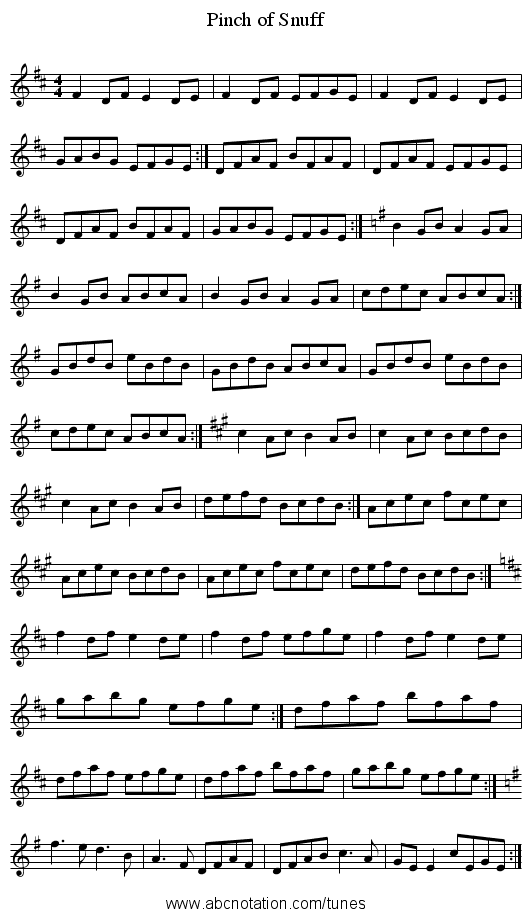 Pinch of Snuff - staff notation