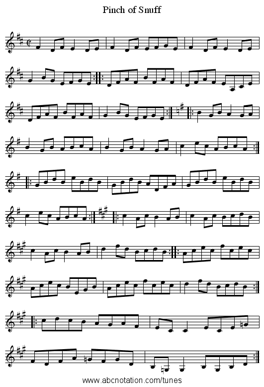 Pinch of Snuff - staff notation