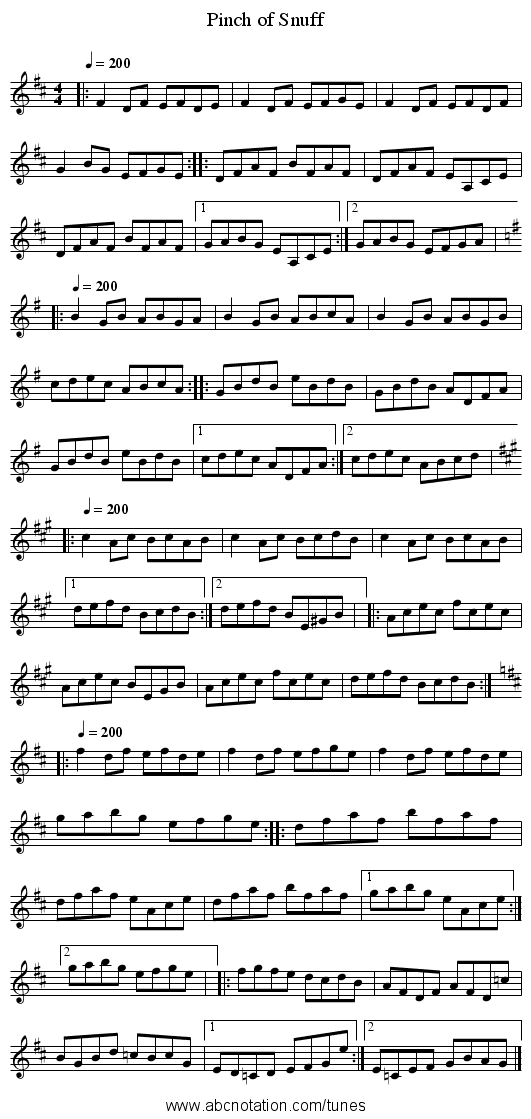 Pinch of Snuff - staff notation