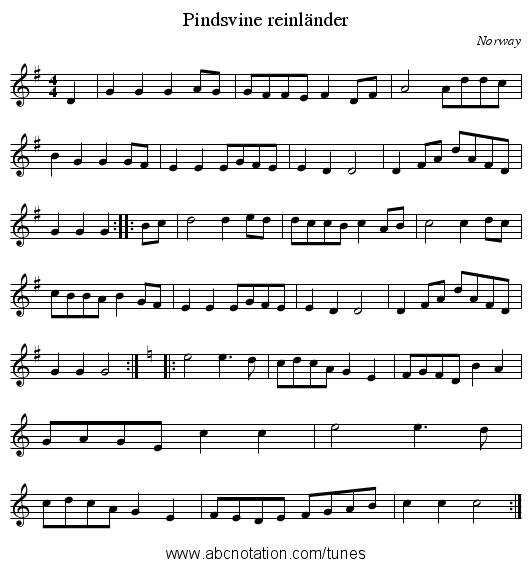 Pindsvine reinländer - staff notation