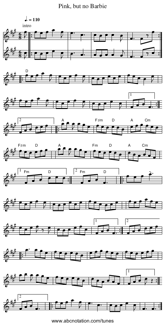 Pink, but no Barbie - staff notation