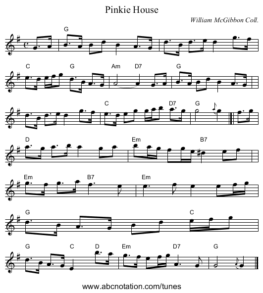 Pinkie House - staff notation