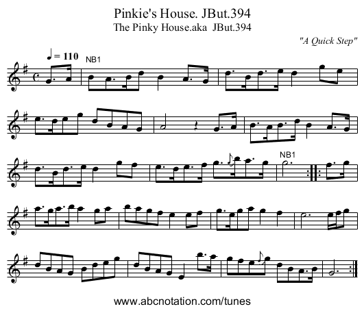 Pinkie's House. JBut.394 - staff notation