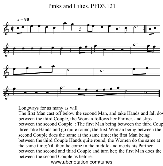 Pinks and Lilies. PFD3.121 - staff notation