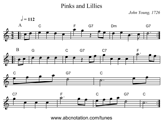 Pinks and Lillies - staff notation