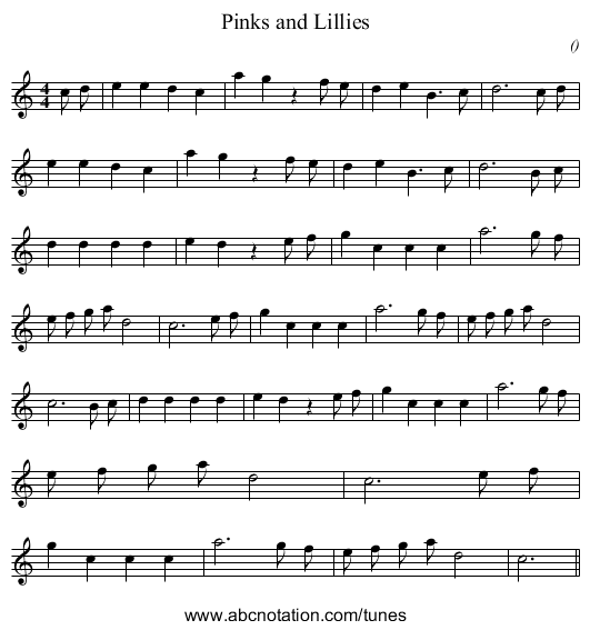 Pinks and Lillies - staff notation