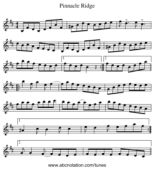 Pinnacle Ridge - staff notation