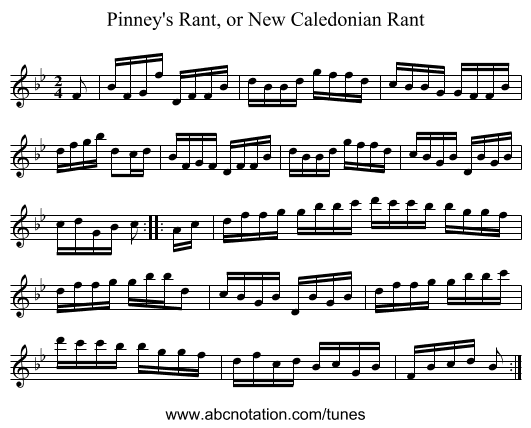 Pinney's Rant, or New Caledonian Rant - staff notation
