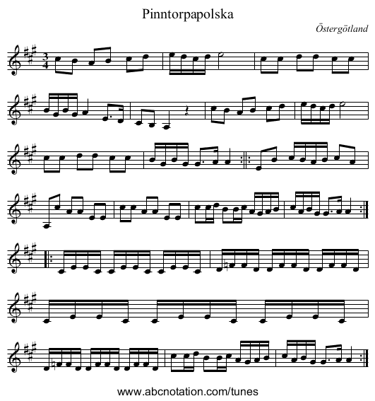 Pinntorpapolska - staff notation