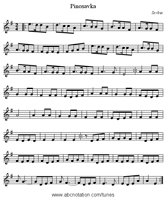 Pinosavka - staff notation