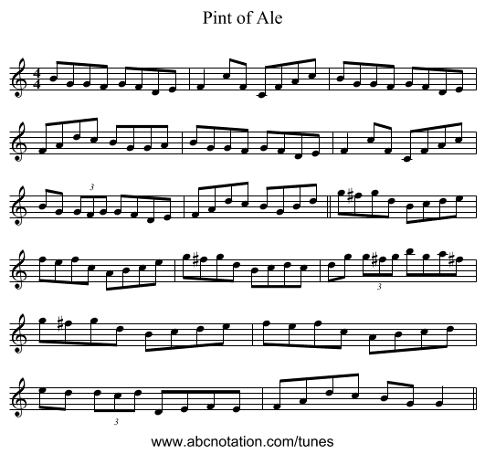 Pint of Ale - staff notation