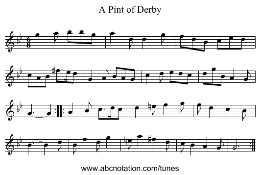Pint of Derby, A - staff notation