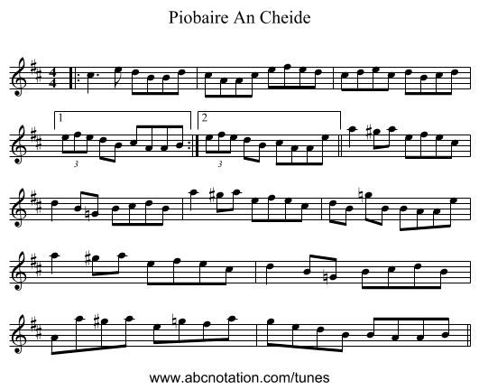 Piobaire An Cheide - staff notation
