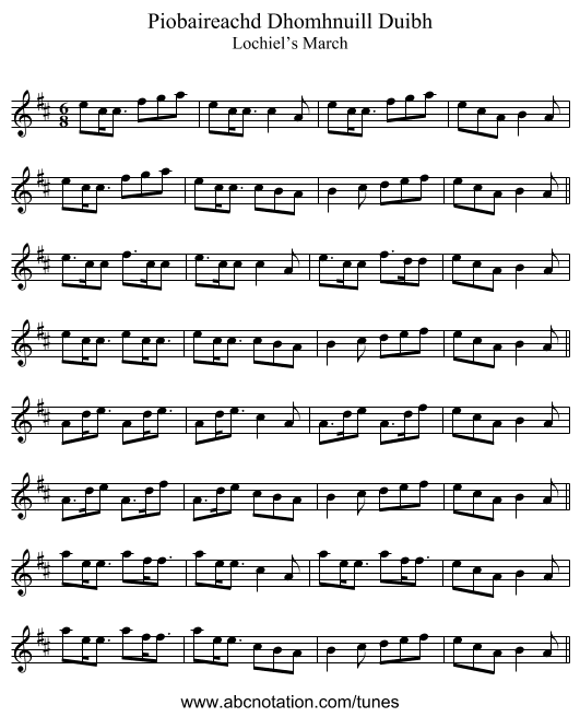 Piobaireachd Dhomhnuill Duibh - staff notation