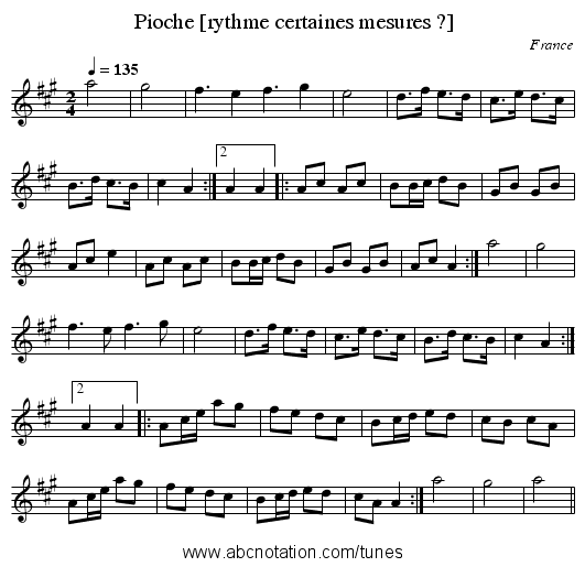 Pioche [rythme certaines mesures ?] - staff notation