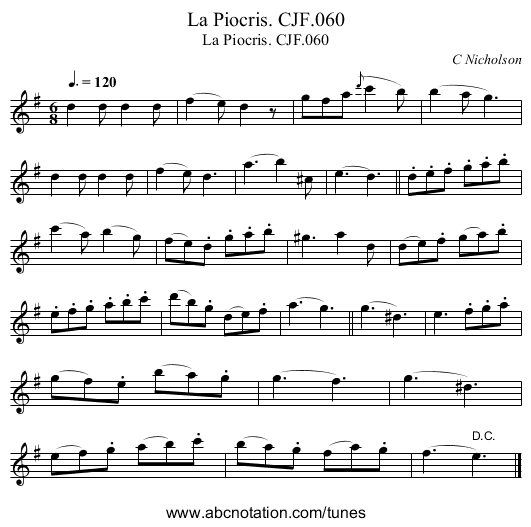 Piocris. CJF.060, La - staff notation