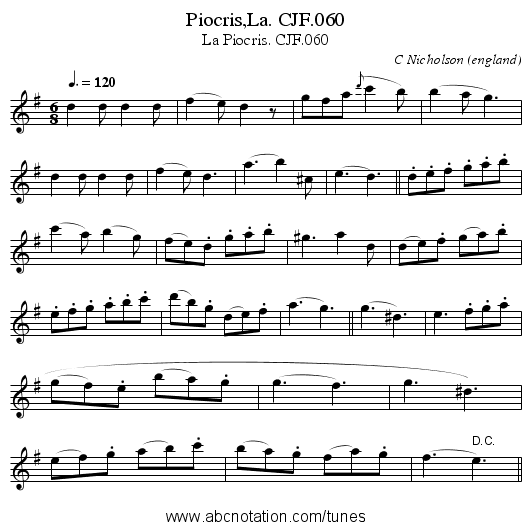 Piocris,La. CJF.060 - staff notation