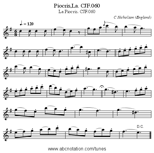 Piocris,La. CJF.060 - staff notation