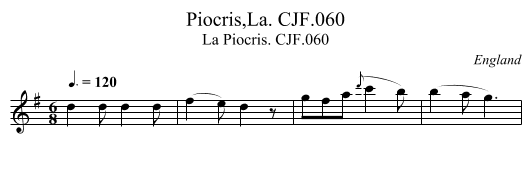 Piocris,La. CJF.060 - staff notation
