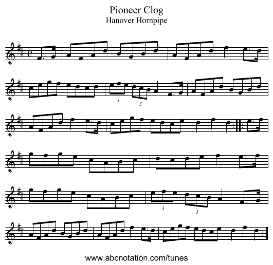 Pioneer Clog - staff notation
