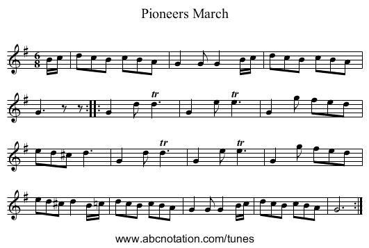 Pioneers March - staff notation