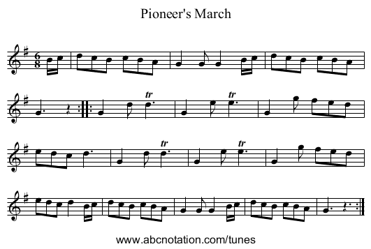 Pioneer's March - staff notation