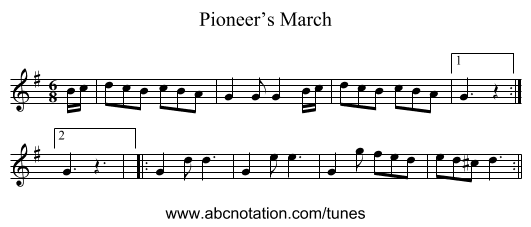 Pioneer’s March - staff notation