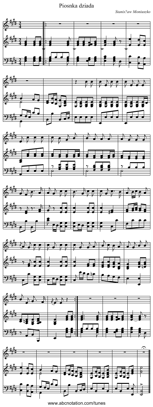 Piosnka dziada - staff notation
