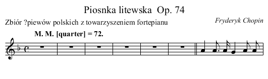 Piosnka litewska	 Op. 74 - staff notation