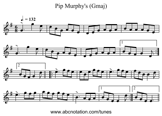 Pip Murphy's (Gmaj) - staff notation