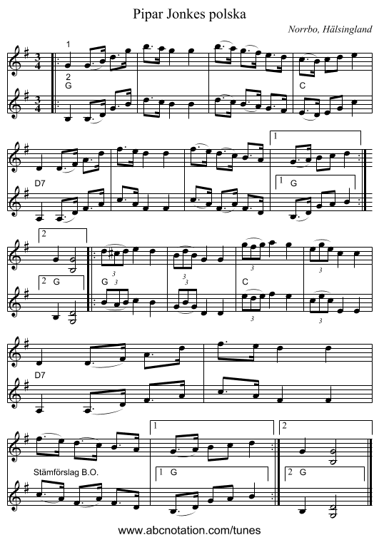 Pipar Jonkes polska - staff notation