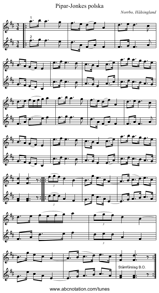 Pipar-Jonkes polska - staff notation