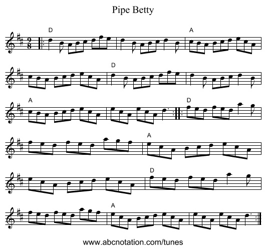 Pipe Betty - staff notation