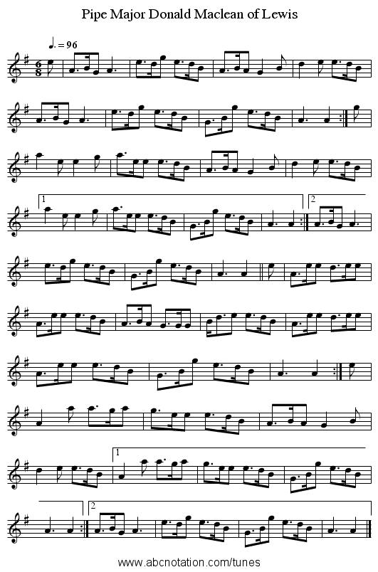 Pipe Major Donald Maclean of Lewis - staff notation