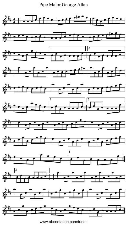 Pipe Major George Allan - staff notation