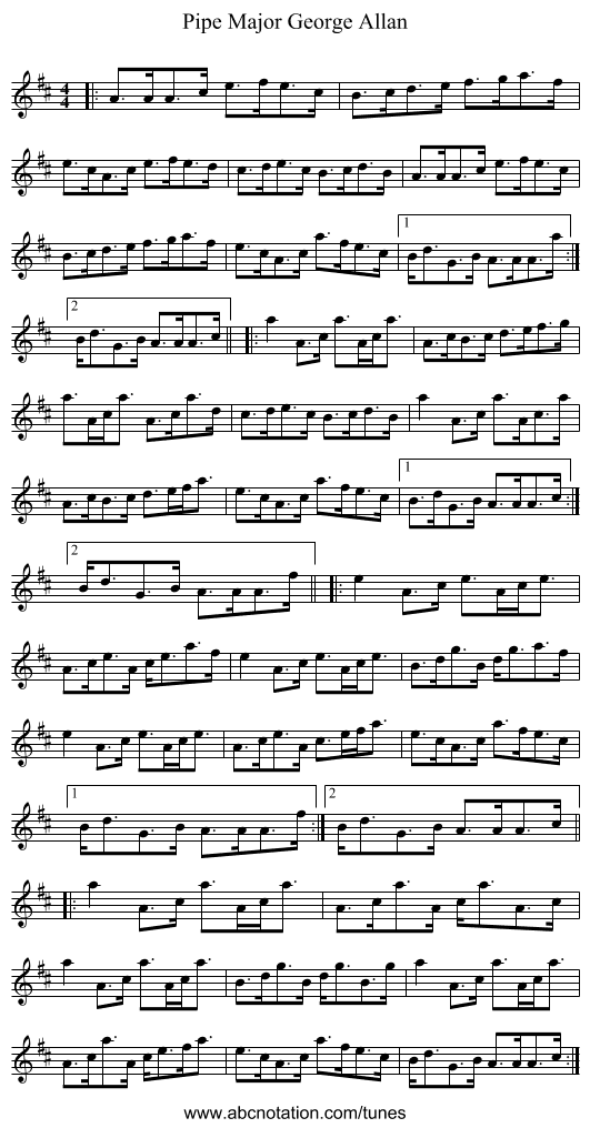 Pipe Major George Allan - staff notation
