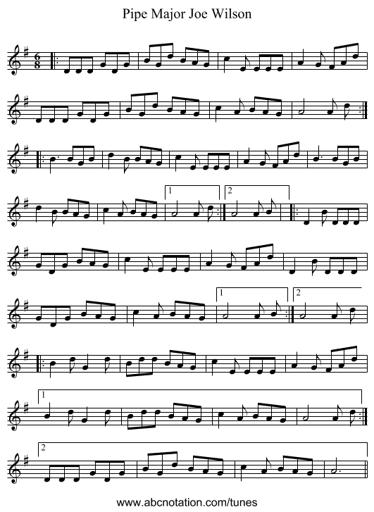 Pipe Major Joe Wilson - staff notation