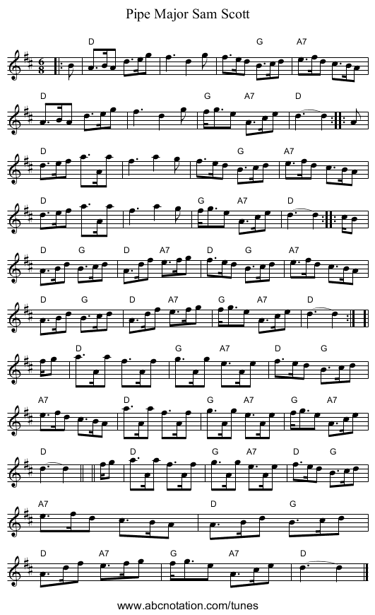 Pipe Major Sam Scott - staff notation