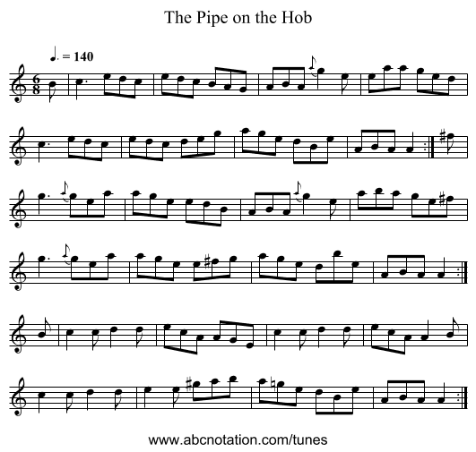 Pipe on the Hob, The - staff notation
