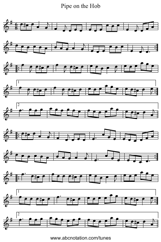 Pipe on the Hob - staff notation